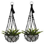 2 Pack Macrame Hanging Planters - Stylish Plant Hangers Crochet Boho Plant Holder Hanging Plant Basket for Up to 8 Inch Pots(Black, Without Patterns) - color: Black, Without Patterns