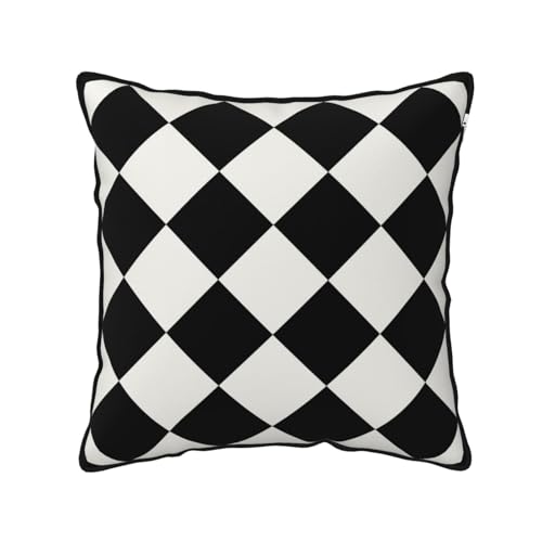 Checkered Black and White Plaid Velvet Throw Pillow Cover 18"x18" Decorative Square Pillow case Print Cushion Covers for Bed Sofa Living Room Car Home Deco - color: Checkered Black and White Plaid, size: 18" x 18" (Pack of 1)