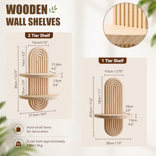 Artilady Boho Wall Decor Wood Shelves Set of 2, Rustic Display Shelf for Crystal Candle Plant, Wall Art for Bedroom Living Room Bathroom (Beige Set 1) - color: Beige Set 1