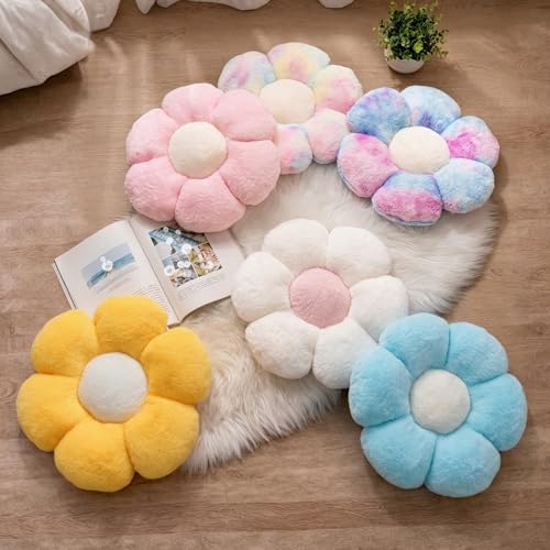 2 Pcs Flower Floor Pillow, Daisy Flower Shaped Pillows Set, Cute Yellow Decorative Throw Pillows Floor Cushions for Girls Bedroom Bed Couch Preppy Room Decor (White & Yellow, 15 INCH) - color: White & Yellow