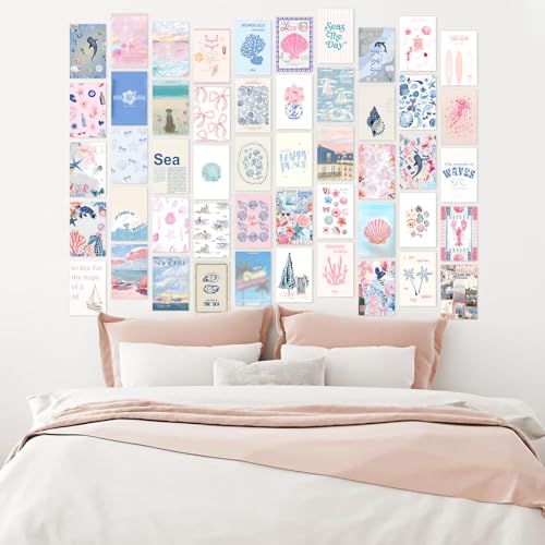 KBKBART Coastal Granddaughter Room Decor, Pink and Blue Wall Collage Kits, 50 Pcs 4x6 Inch Beachy Aesthetic Wall Art Prints Posters, Coastal Cowgirl Room Dorm Wall Decor for Teen Girls - color: Coastal, size: 4x6 inch x 50pcs