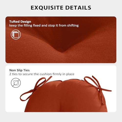 Round Outdoor Chair Cushions, Tufted Bistro Chair Cushions with Ties, Thickened Round Seat Cushion for Patio Furniture, 2 Pack, 15x15 Inch, Brick Red - color: Brick Red, size: 2 Count (Pack of 1)