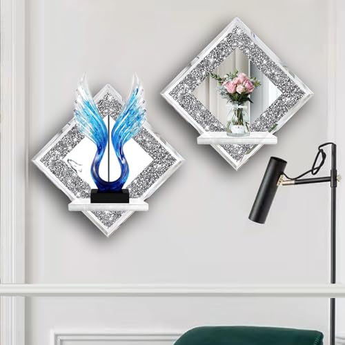 ZOLAPI Crystal Crush Diamond Wall Candle Holder Set of 2, Diamond Silver Mirrored Candle Sconces, Home Wall Decoration for Living Room, Dining Room & Bedroom. - color: Silver Mirror ◆