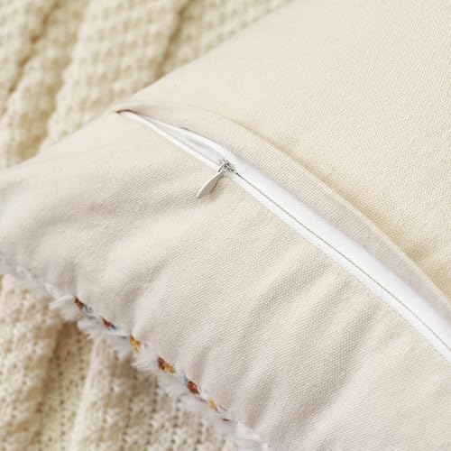Aeckself Boho Chenille Tufted Pillow Cover 24 x 24 Inch, Decorative Square Big Throw Pillow Cover Neutral Pillowcase for Couch Bedroom Living Room, Orange White - color: Orange White, size: 24" x 24" (Pack of 1)