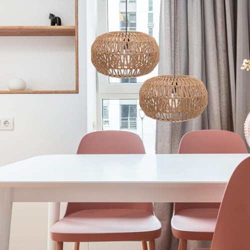 GALPADA 11.8 Inch Boho Woven Light Shade, Rattan Style Paper Rope Pendant Light Cover, Round Wicker Lamp Shade Replacement for Ceiling Hanging Fixtures