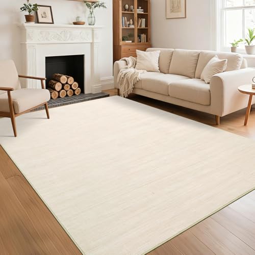 Area Rug 4x6 Washable Bedroom Rugs Non Slip Modern Solid Color Large Living Room Throw Carpet Low Pile Minimalist Kitchen Rug Plain Accent Rug Mat Classic Boho Area Rugs for Nursery Entryway, Ivory - color: Ivory, size: 4' x 6' (Rectangular)