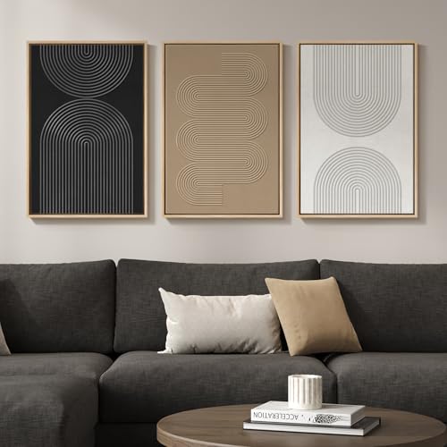3D Textured Framed Boho Neutral Abstract Wall Art for Bedroom Decor, 3 Piece Modern Artwork for Walls, Black White Brown Minimalist Geometric Paintings for Living Room, Dining Room Wall Decor 16x24 In - color: Neutral --A, size: 16"w X 24"h X 3pcs