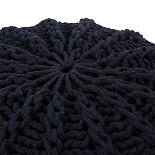 Round Boho Pouf Ottoman - Cable Knitted Cord Boho Pouffe - Stuffed Poof Accent Beanbag Footrest for Living Room - Nursery - Bedroom - Covered Patio - Study Nook (20"x20"x13") (Dark Blue-1) - color: Dark Blue-1