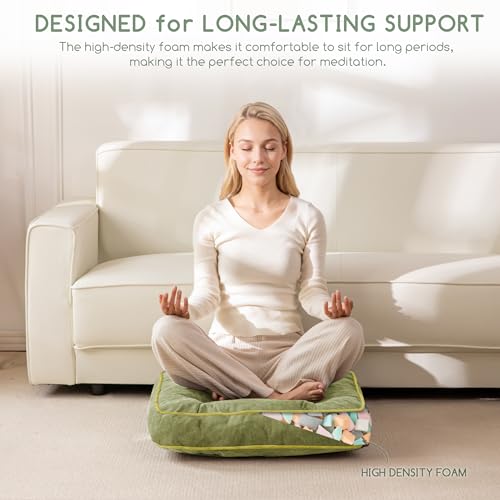 HIGOGOGO Large Floor Pillow Cushion for Adults, Meditation Cushion Pillow with Handle, Lustrous Chenille Tufted, Square Floor Sitting for Tatami Living Room or Yoga, 22x22 Inch, 2Pack, Green - color: Square Green, size: 4" Thick(Pack of 2)