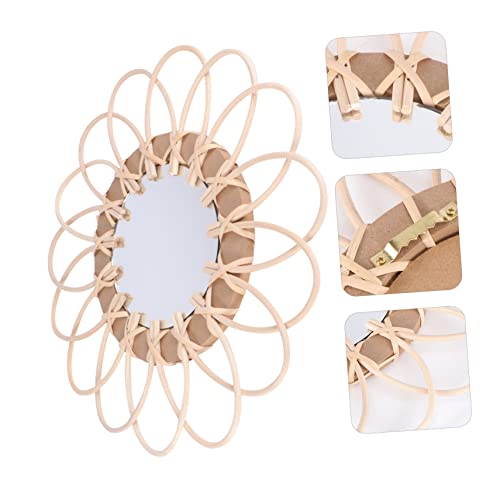 PRETYZOOM 1pc Boho Decorative Woven Mirror Handcrafted Wall-Mounted Makeup Mirror for Beige for Living Room Bedroom Bathroom Wall Art