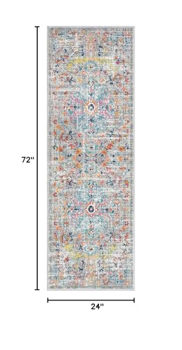 Pauwer Hallway Runner Rug 2'x6' Washable Boho Farmhouse Entryway Kitchen Runner Vintage Non Slip Laundry Room Bathroom Area Rugs Rubber Backed Front Door Foyer Bedroom Floor Mat Carpet Runner, Grey - color: Grey Multi, size: 2' x 6' (Runner)
