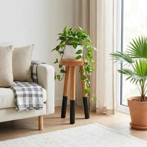 Rubber Wood 9" Round Plant Stand |Dip Dyed Black Accent Stool |Small Drinking Table |Side Table(18" H) - color: 18" Tall Black