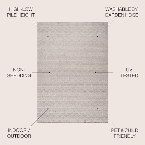 JONATHAN Y Moroccan Diamond Indoor Outdoor Area Rug 4X6 Beige, Ararat High-Low Pile Modern for Backyard, Patio, Porch, Easy-Cleaning, High Traffic, Pet-Friendly, Non-Shedding (SBH105A-4) - color: Beige, size: 4' x 6' (Rectangular)