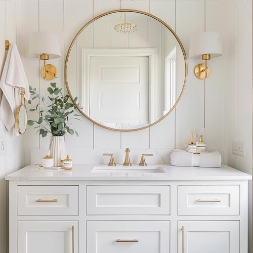 Sunniry Gold Circle Mirror, Round Mirror 22 inch, Gold Wall Mirrors Brushed Metal Frame, Circle Mirrors for Bathroom, Bedroom, Living Room, Entryway. - color: Gold, size: 22"L x 22"W