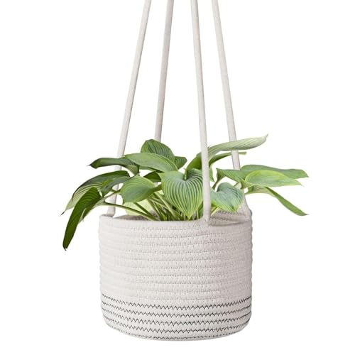 Flexzion Macrame Plant Hanger Basket for Indoor Plants - 8 Inch Jute Rope Planter Pot Cover, Woven Hanging Plant Holder Up to 7 Inch Pots, Boho Hanging Planters Home Decor Storage Organizer (White) - color: White, size: 8" x 6"