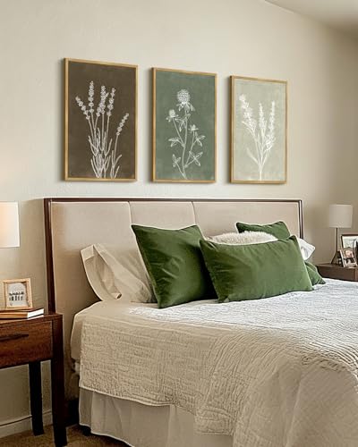 Drsoum Vintage Boho Flower Wall Art Framed Retro Botanical Floral Wall Prints Wildflower Neutral Rustic Bohemain Artwork Bedroom Ready to Hang 16x24in Natural Framed - color: Green Tree, size: 24L" x 16W", Natural Framed