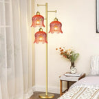 QIYIZM Pink Floor Lamp for Living Room,Bedroom,Gold Mid Century Modern Standing Lamp Brass Tree 3 Light Tall Floor Lamps Floor Lights Glass Flower Lamp Shade Girls Kids Boho Bohemian - size: 24-Floor Lamp