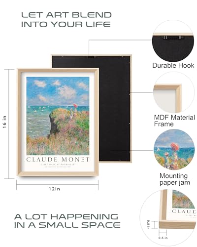 HesenDot Claude Monet Framed Wall Art,12x16in High Framed Canvas Prints, Impressionism Landscape Painting Poster Wall Decor,Vintage Home Decoration for Living Room Bedroom Gallery Office,Set of 3 - color: Framed Monet Waterlily Art, size: 16"L x 12"W