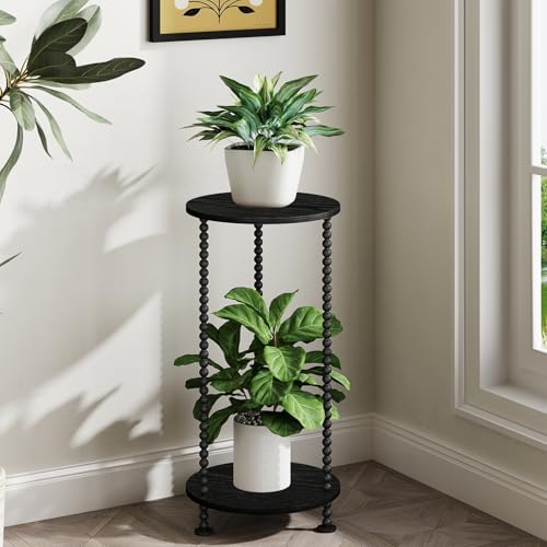 YINMIT Plant Stand Indoor, 2 Tier Small Plant Stand, 23" Tall Metal Spindle Poles Plant Stands, Corner Flower Pot Stand, Plant Tables Indoor, Planter Pot Holder for Balcony Garden Patio Living Room (Black) - color: Black, size: 23.2 In