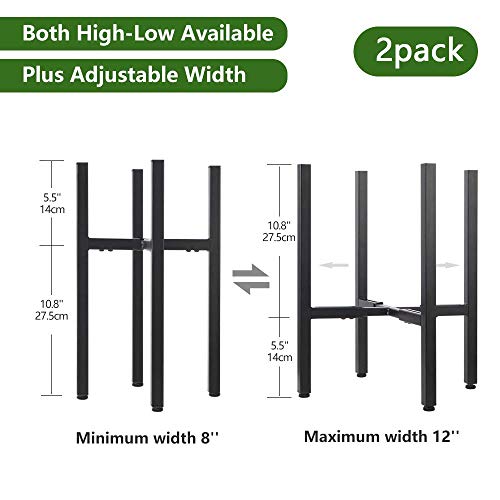 YueTong 2 Pack Metal Plant Stand Indoor with Adjustable Width Fits 8 to 12 Inch Pots,Mid-Century Flower Holder for Corner Display-Black(Planter and Pot Not Included). - size: 8-12" 2pack