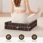 Intelligent Design Floor Pillow - Shredded Foam Filled Meditation & Yoga Cushion, Chenille Tufted, Handsewn Scalloped Edge, Oeko-TEX Certified, Azza, 20" x 20" x 5" Brown - color: Brown
