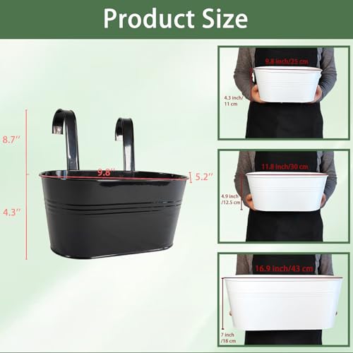2 Pack Metal Hanging Planter for Outdoor Plants, 10 Inch Black Fence Planters Railing Pots for Garden Patio Balcony Decor, Flower Bucket with Detachable Hooks (Black, 2Pcs) - color: Black