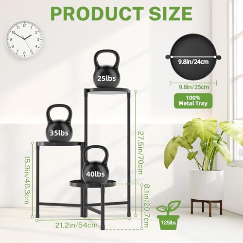 iDavosic.ly 3 Tier Large Plant Stand Indoor with 10 Inch Wide Tray, Tiered Corner Metal Outdoor Flower Display Holder Shelf, Folding Tall Rack for Patio Porch Living Room, Modern Black - color: Black, size: 3 Tiers