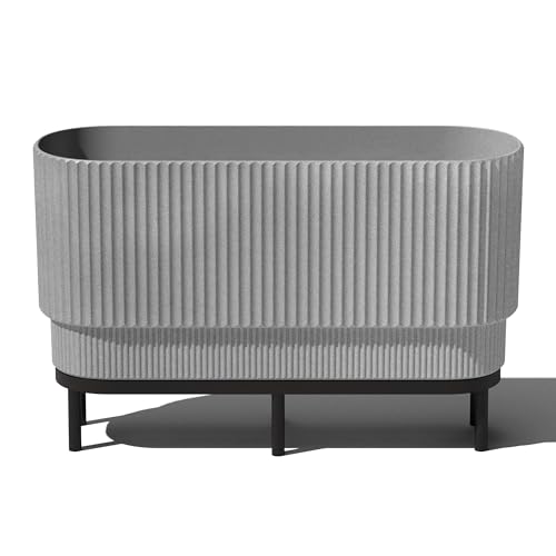 Veradek Demi Series Raised Long Planter for Indoor/Outdoor Use | Made from Plastic & Stone w/Wooden Stand | Modern Patio Décor for Flowers/Shrubs - color: Grey/Black, size: 30 inch