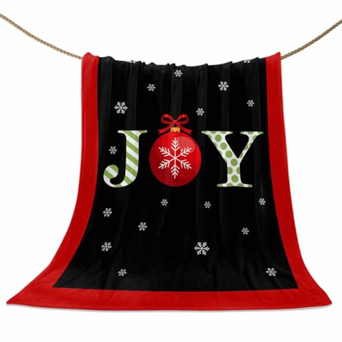 Christmas Throw Blankets, Joy Christmas Balls Soft Fleece Blanket Decorative for Home Sofa Couch Chair Living Bedroom Dorm,40x50 Inches, Snowflake Red Black Stripe - color: Christmas-joy, size: 40x50 Inch