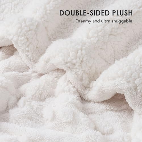 EverGrace Classic Cable Jacquard Sherpa Fleece Throw Blanket for Couch, Soft Cozy Fuzzy Plush Blankets for All Seasons, Reversible Thick Warm Blanket for Bed, Sofa, Bleach White, 50" x 60" - color: Bleach White, size: 50x60 Inches