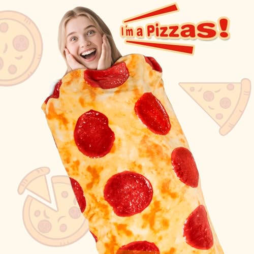 CASOFU Pizzas Blanket, White Elephant Gifts for Adults Teens Kids Men Women, 285 GSM Soft and Comfortable Flannel Realistic Food Blanket Funny Birthday Gag Gifts for Boys and Girls(Flaming, 47 inches) - color: Flaming, size: 47 inches