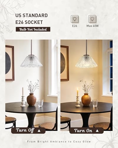 Pendant Lights Kitchen Island, HWH Kitchen Island Lighting for Bathroom, Dining Room, 1-Light Hanging Lights Fixtures with Clear Floral Glass, Oil-Rubbed Bronze Finish, 5HJX110MIL ORB - color: Oil-Rubbed Bronze