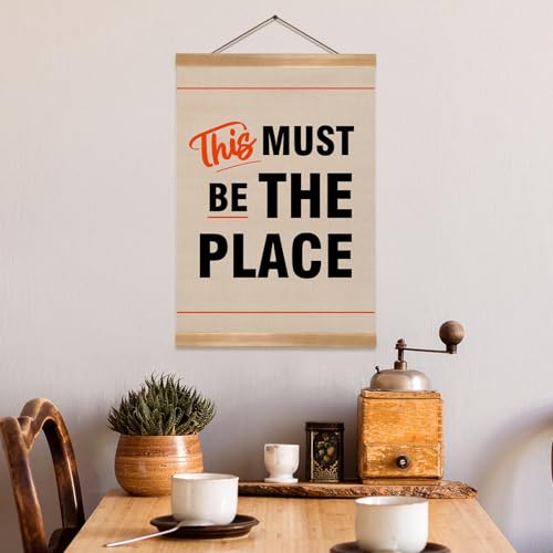Vintage Wall Art Decor - This Must Be The Place -Inspirational Wall Hanging Decor With Hanger Frame,Preppy 70s Vintage Canvas Poster for Office Couples New Home Housewarming Gift 12x16Inch(Black) - color: Black