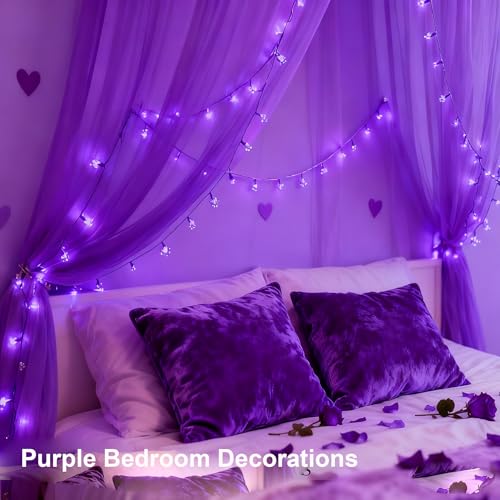 Decorative Connectable 33ft Purple Flower String Lights with 100 LEDs, Memory Function & 8 Modes. Perfect for Bedroom, Christmas, Weddings, Valentine's & Garden Indoor Outdoor Hanging Decorations - color: Purple