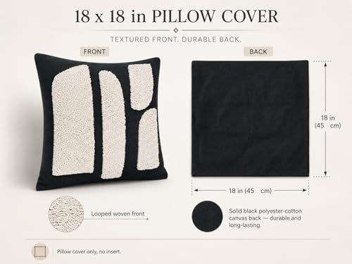 Zealax Black and Beige Boho Chunky Pillow Cover Neutral Decorative Square Throw Pillow Cover 18”x18”, Modern Abstract Tufted Pillow Case Geometric Woven Cushion Covers for Couch Bed Living Room, 1PC - size: 18" x 18" (Pack of 1)
