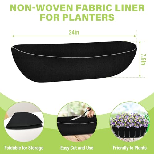 Riare 6 Pack 24 Inch Black Felt Window Box Liners- Fabric Trough Planter Basket Liners Replacement, Non-Woven Hanging Plant Liner for Wall Hanging Basket, Garden Fence Railing (Avoid Bird Nesting) - size: 24inch