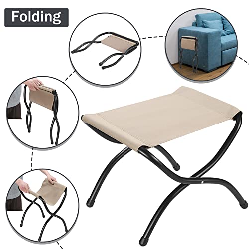 15" Foldable Foot Stool Ottoman with Metal Frame - Washable Faux Fur Navy Upholstered Indoor/Outdoor Footrest for Living Room, Bedroom, Patio - Space-Saving Compact Design - color: Fleece-navy