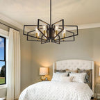 Black and Gold Chandelier, 8-Light Farmhouse Dining Room Light Fixture, Geometric Pendant Lights Kitchen Island, Modern Industrial Chandelier for Living Room, Bedroom, Foyer, Stairway, Entryway - color: 01-Black and Gold-8 Lights