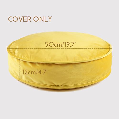 Round Floor Pillow Cover Velvet Throw Seating Pouf Yoga Meditation Cushion Plush Case Reading Room Decor Cover Only (19.7IN, Yellow) - color: Yellow, size: 19.7" x 19.7" (Pack of 1)