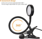 LEPOWER Clip on Light/Reading Lights/Book Light/Desk Lamp Color Changeable/Night Lights Clip on for Desk, Bed Headboard and Computers, Adapter Included (Black) Metal - color: Black