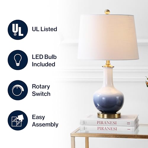 JONATHAN Y JYL3019A Gradient 25" Ceramic/Brass LED Table Lamp Contemporary Traditional Bedside Desk Nightstand Lamp for Bedroom Living Room Office College Bookcase LED Bulb Included, White/Navy - color: White/Navy