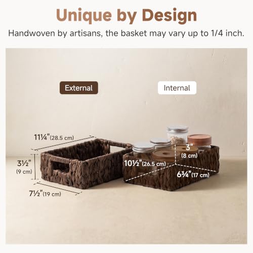 StorageWorks Wicker Baskets for Storage, Water Hyacinth Storage Baskets for Organizing, Wicker Storage Baskets for Shelves, Brown, 2-Pack, 11¼" x 7½" x 3½" - color: Brown (Water Hyacinth), size: 11¼"L x 7½"W x 3½"H