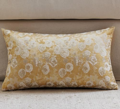 Spring Floral Woven Pattern Throw Pillow Cover Decorative Vintage Farmhouse Home Decor Textured Cushion Case for Couch Sofa Bed Living Room Bedroom (Yellow, 12x20 (Pack of 1)) - color: Light Yellow, size: 20" x 12" (Pack of 1)