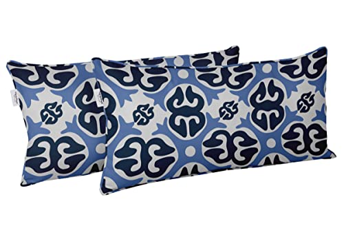 Indoor/Outdoor Polyester Fabric Lumbar Pillow Cover, All-Weather Waterproof Rectangular Cushion Case for Patio Furniture, 12 x 18 Set of 2 - Abstracts-84 - color: Blue, size: 18" x 12" (Pack of 2)