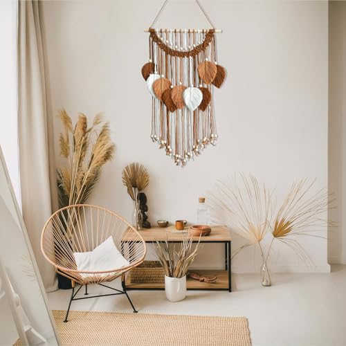 Artilady Macrame Wall Hanging -Handmade Leaf Wall Tapestry,Boho Decorations for Bedroom Living Room Bathroom,Earthy Room Decor Aesthetic,Wedding Birthday for Women Girls - color: Brown Orange