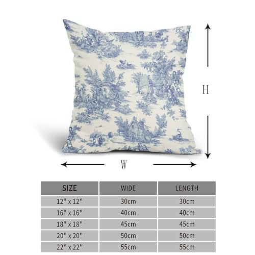 Blue Toile Pillow Covers 22x22 Inch Set of 2 Navy Blue and Beige French Country Cotton Linen Decorative Throw Pillow Case Cottage Vintage Cushion Cover for Bedroom Sofa Living Room Chair Home Decor - color: French Country Blue, size: 22" x 22" (Pack of 2)