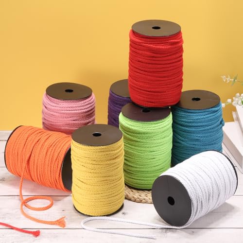 MECCANIXITY Macrame Cord 5mm x 295 ft Handmade Natural Cotton Rope, 8 Strand Twisted Braided Rope Cord for Plant Hanger Wall Hanging Dream Catcher Crafts Home Decoration, Light Green - color: Light Green