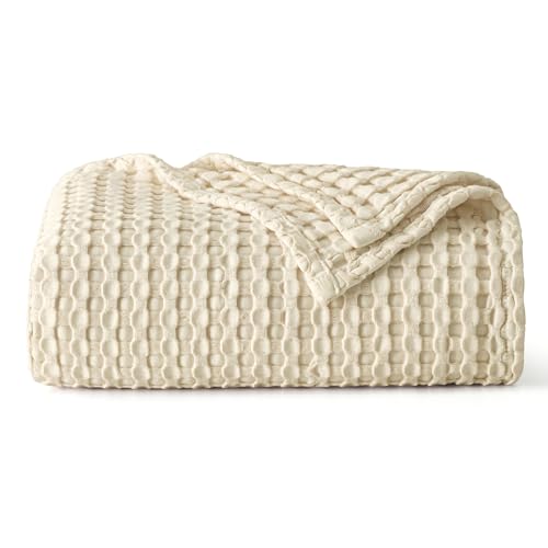 Bedsure Cooling Cotton Waffle Twin XL Blanket - Lightweight Breathable Blanket of Rayon Derived from Bamboo for Hot Sleepers, Natural, 66x90 Inches - color: 01 - Natural, size: Twin XL (66" X 90")