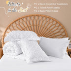 Manyshofu 5Pcs Boho Full Duvet Cover Set - Tufted White Duvet Cover Pattern, Shabby Chic Boho Bedding Set Textured Comforter Covers with Embroidery Pillow Shams