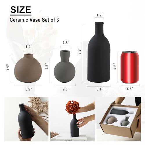 Ceramic Vase Set of 3, Vases Home Decor Rustic Farmhouse Decor Pottery Vases for Bouquet Pampas Grass Dried Fresh Flowers, Living Room, Kitchen, Bedroom, Bathroom, Entryway Mantel, Decor -Multicolor - color: 001-multicolor